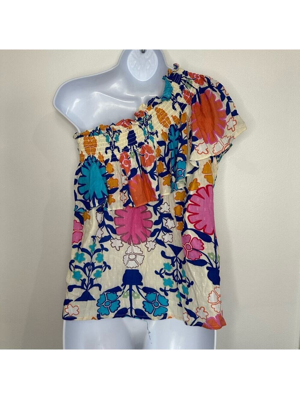 Rachel Rachel Roy Medium Floral Ruffle One-Sleeved Off-the-Shoulder Blouse - Picture 5 of 6